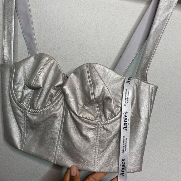 NEW Silvia Astore Bustier Metallic Alexa‎ Bra Crop Top Silver Size IT 40/ US 4 - Picture 4 of 9